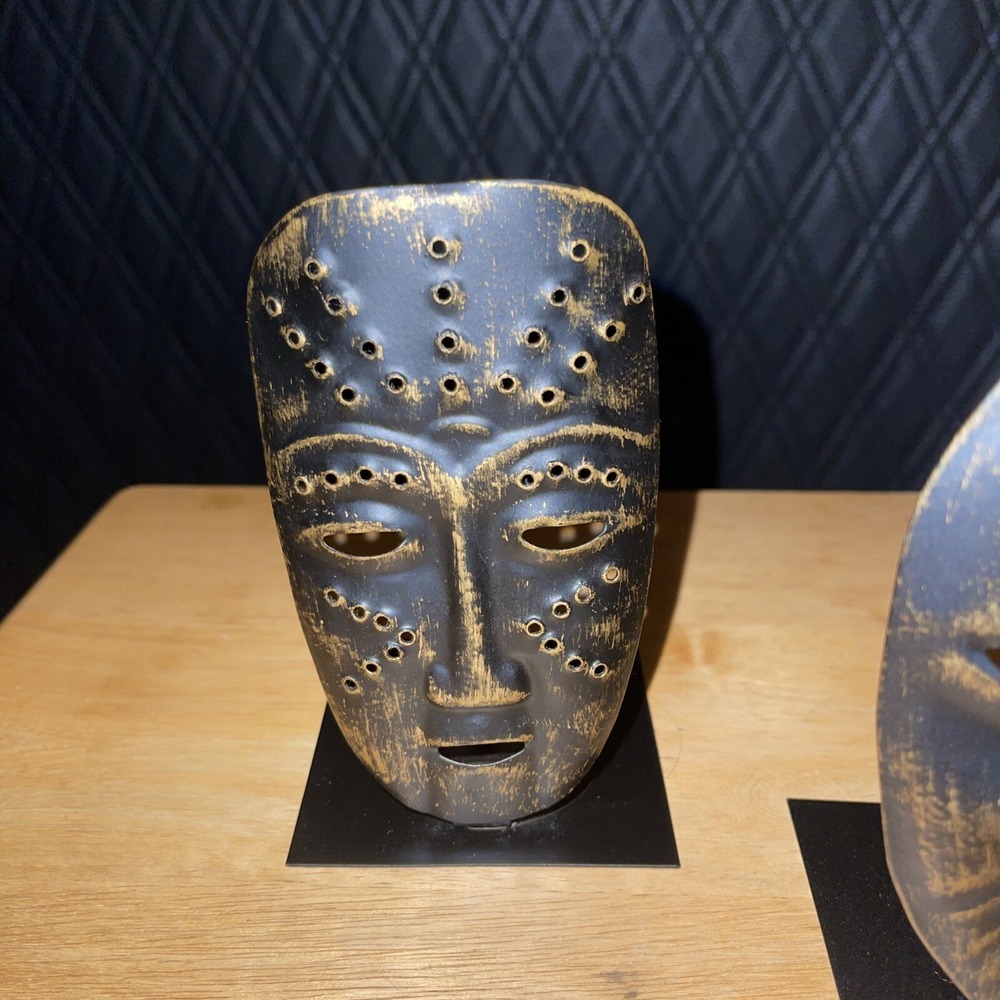 Vintage Theatre Mask Painted Black Metal Candle Holders Home Decor Tea light - Picture 5 of 12